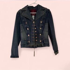 Vintage Y2K Baby Phat Dark Blue Jean Jacket with Gold Buttons